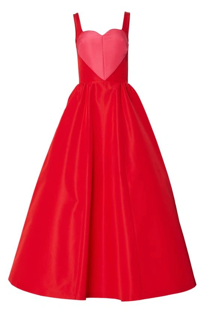 Shop Carolina Herrera Sweetheart Neck Silk Faille Dress In Poppy Multi