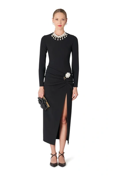 Shop Carolina Herrera Ruched Long Sleeve Midi Dress In Black