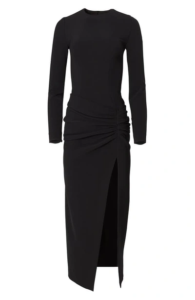 Shop Carolina Herrera Ruched Long Sleeve Midi Dress In Black