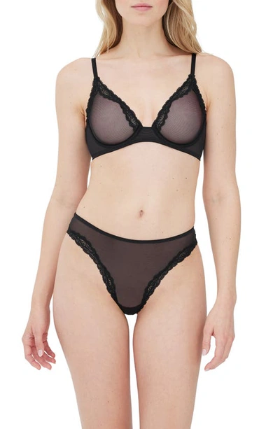 Shop Skarlett Blue Passion Underwire Plunge Unlined Mesh Bra In Black