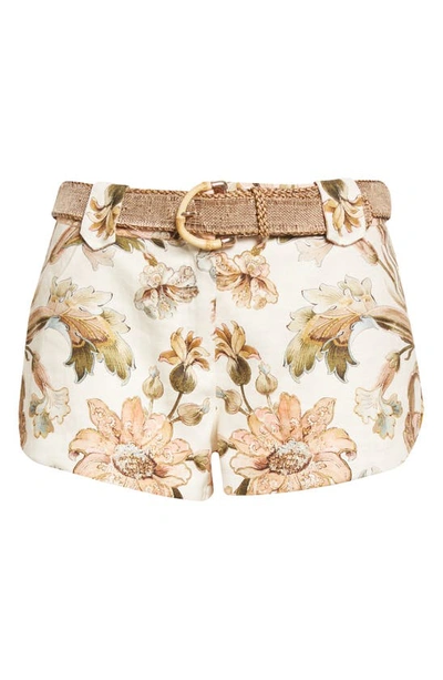 Shop Zimmermann Chintz Floral Linen Shorts In Ivory Daisy Floral