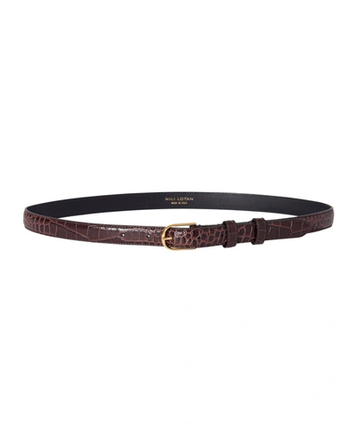 Nili Lotan Jane Leather Belt In Dark Brown W/shiny Brass Buckle
