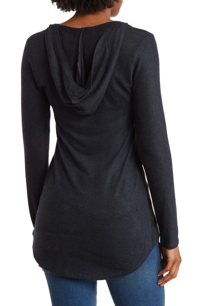 Shop Go Couture Hooded Tunic Sweater In Black Print 1