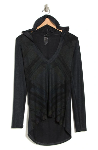 Shop Go Couture Hooded Tunic Sweater In Black Print 1