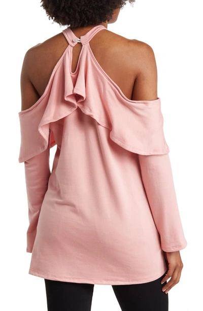 Shop Go Couture Cutout Ruffle Top In Crystal Rose
