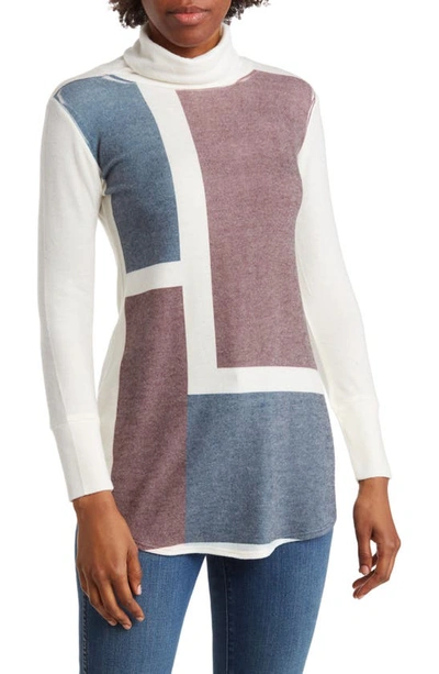 Shop Go Couture Turtleneck High-low Sweater In Blue Perennial