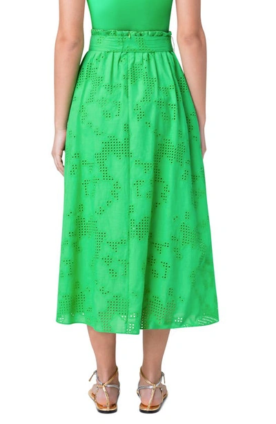 Shop Akris Punto Eyelet Embroidered Poplin Midi Skirt In Vibrant Green