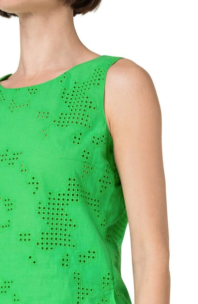 Shop Akris Punto Cotton Blend Eyelet Sleeveless Top In 005 Vibrant Green