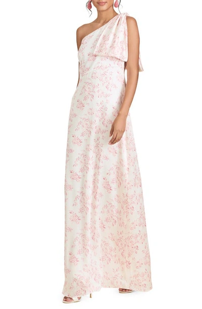 Shop Sachin & Babi One-shoulder A-line Gown In Rouge Rose Watercolor