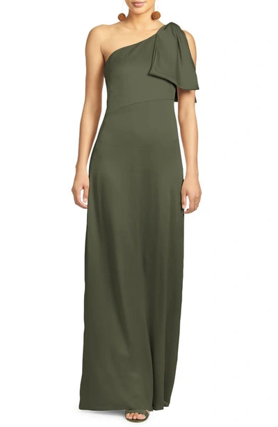 Shop Sachin & Babi One-shoulder Satin Charmeuse Gown In Moss Green