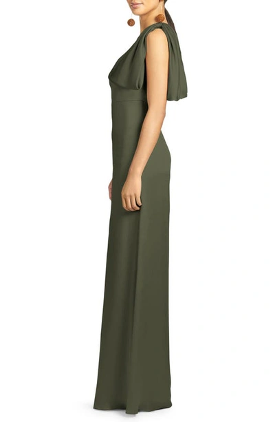 Shop Sachin & Babi One-shoulder Satin Charmeuse Gown In Moss Green