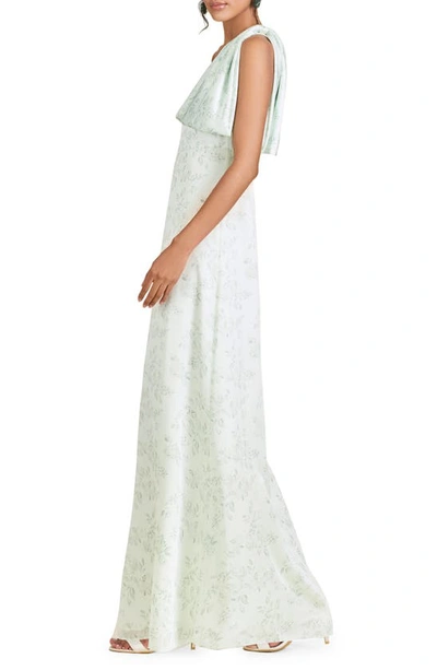 Shop Sachin & Babi One-shoulder Satin Charmeuse Gown In Jade Rose Watercolor