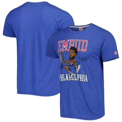Shop Homage Joel Embiid Royal Philadelphia 76ers Caricature Tri-blend T-shirt