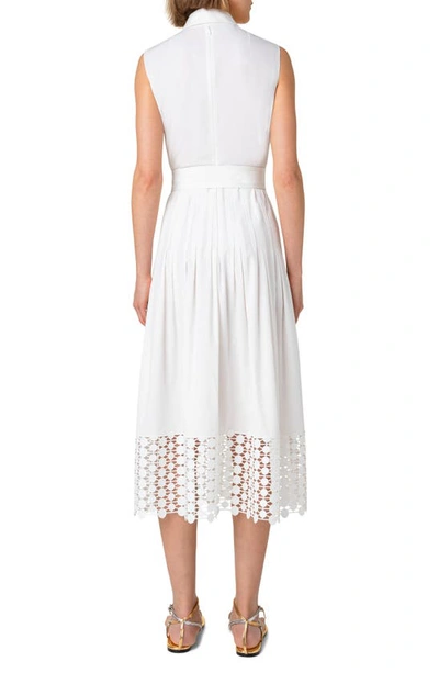Akris Punto Cotton Gabardine Belted Midi Dress With Kaleidoscope Dot Guipure Panels In 011 Cream
