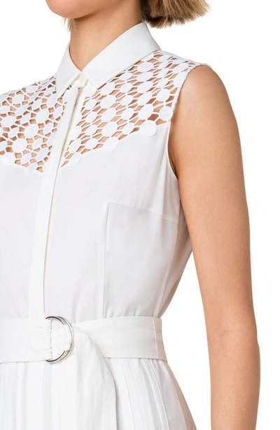 Akris Punto Cotton Gabardine Belted Midi Dress With Kaleidoscope Dot Guipure Panels In 011 Cream