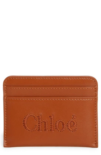 Shop Chloé Sense Leather Card Case In 247 Caramel