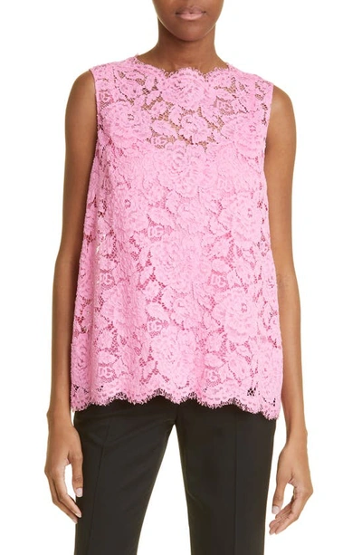 Shop Dolce & Gabbana Branded Stretch Lace Top In Bright Pink