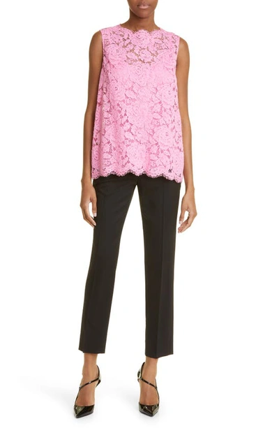 Shop Dolce & Gabbana Branded Stretch Lace Top In Bright Pink