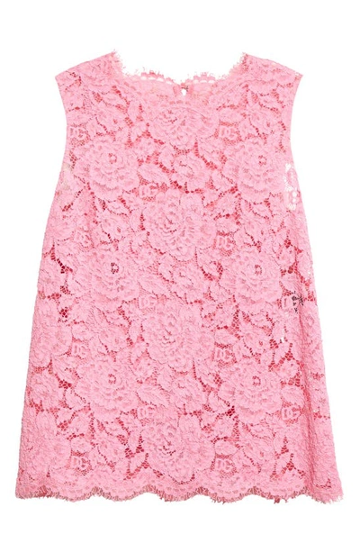 Shop Dolce & Gabbana Branded Stretch Lace Top In Bright Pink