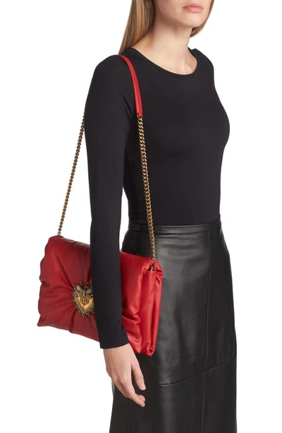 Shop Dolce & Gabbana Devotion Logo Heart Puffy Leather Crossbody Bag In Nero