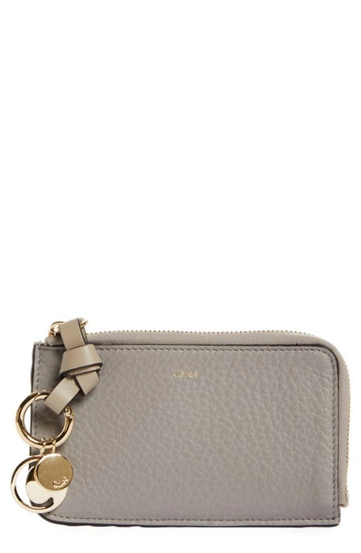 Chloé Alphabet Zip Leather Card Holder In Cashmere Grey