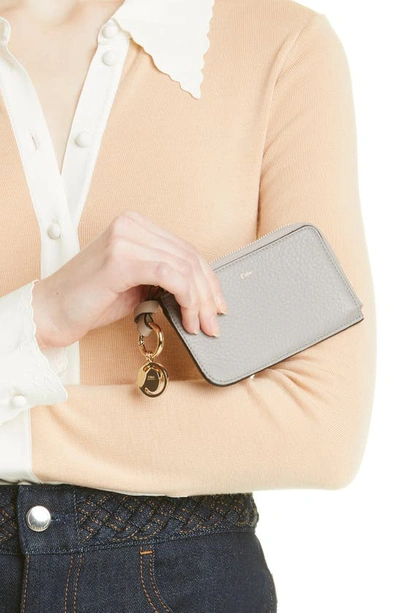 Chloé Alphabet Zip Leather Card Holder In Cashmere Grey