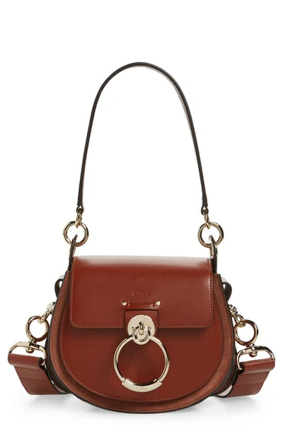 Shop Chloé Small Tess Leather Crossbody Bag In Sepia Brown