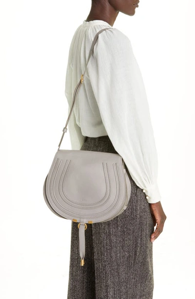 Shop Chloé Medium Marcie Leather Crossbody Bag In Cashmere Grey