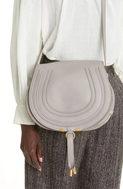 Shop Chloé Medium Marcie Leather Crossbody Bag In Cashmere Grey