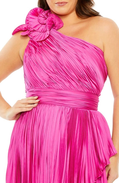 Shop Fabulouss By Mac Duggal Rosette One-shoulder Pleated Gown In Hot Pink