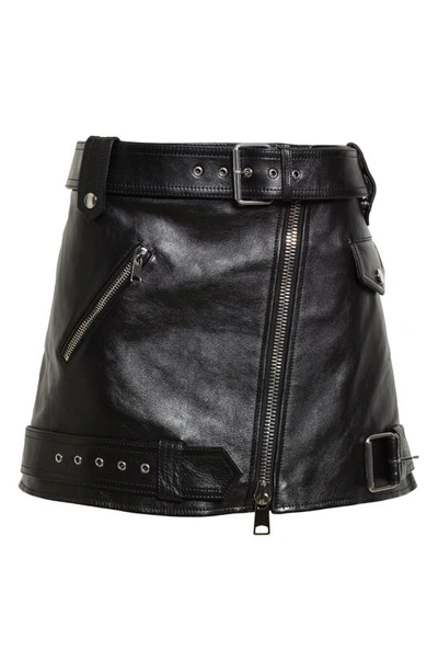 Shop Alexander Mcqueen Leather Biker Miniskirt In 1000 Black