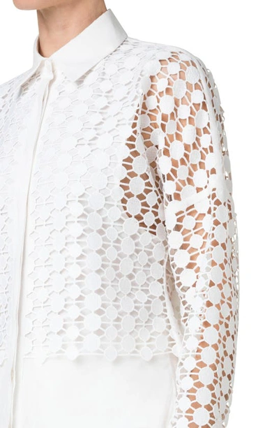 Shop Akris Punto Kaleidoscope Guipure Lace Overlay Long Sleeve Cotton Blouse In 011 Cream