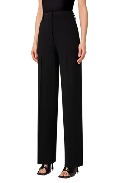 Akris Punto Chio Stretch Wool Crepe Straight Leg Pants In 009 Black