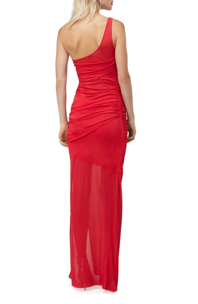 Shop Gauge81 Moni One-shoulder Mesh Maxi Dress In Scarlet
