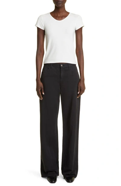 Shop The Row Eglitta Relaxed Wide Leg Cotton & Linen Jeans In Black