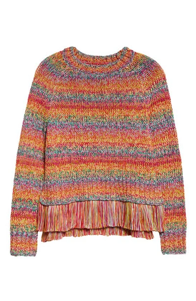 Shop Oscar De La Renta Ombré Stripe Cotton Crochet Sweater In Multi Pink