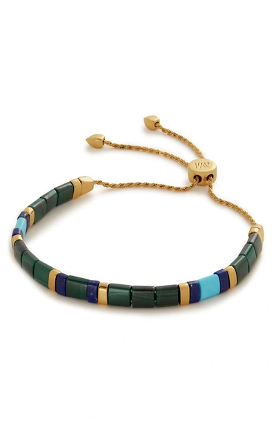 Shop Monica Vinader Delphi Malachite Friendship Bracelet In 18ct Gold Vermeil/ Ss