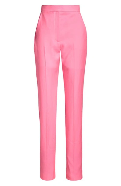 Shop Alexander Mcqueen High Waist Straight Leg Sartorial Wool Cigarette Pants In 5100 Psychedelic Pink