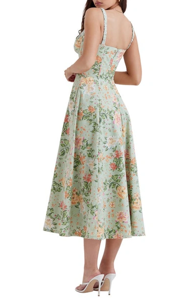 House Of Cb Sabrina Corset Fit & Flare Dress In Light Jade Floral