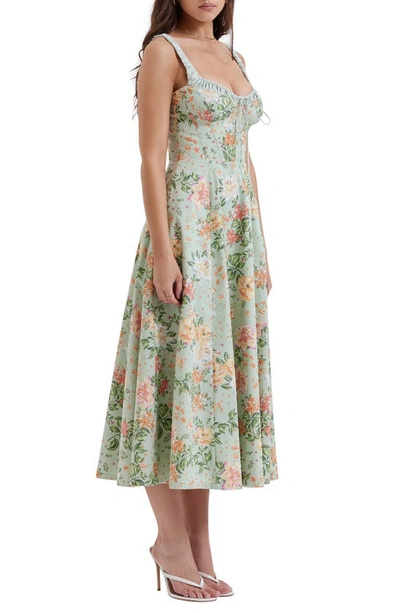 House Of Cb Sabrina Corset Fit & Flare Dress In Light Jade Floral