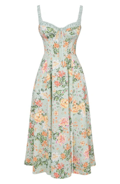House Of Cb Sabrina Corset Fit & Flare Dress In Light Jade Floral