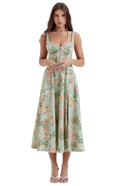 House Of Cb Sabrina Corset Fit & Flare Dress In Light Jade Floral