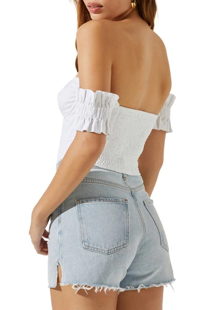 Shop Astr Off The Shoulder Ruffle Sleeve Crop Top In White
