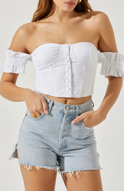 Shop Astr Off The Shoulder Ruffle Sleeve Crop Top In White
