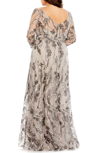 Shop Fabulouss By Mac Duggal Floral Sequin Embroidered Long Sleeve A-line Dress In Taupe