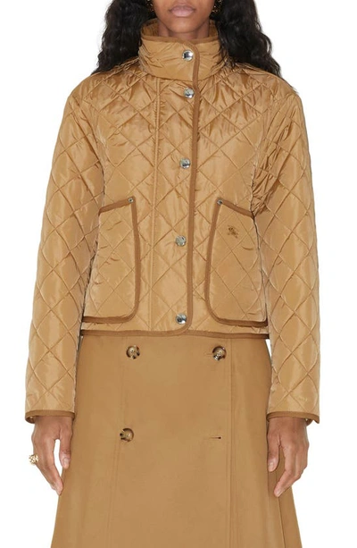 Shop Burberry Humbie Diamond Quilted Nylon Hooded Jacket In Archive Beige