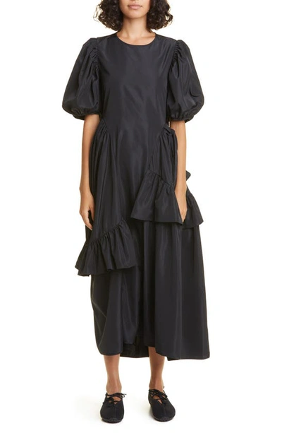 Shop Cecilie Bahnsen Devina Asymmetric Ruffle Recycled Faille Dress In Black