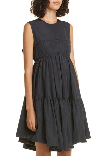 Shop Cecilie Bahnsen Divya Asymmetric Bubble Hem Recycled Faille Dress In Black