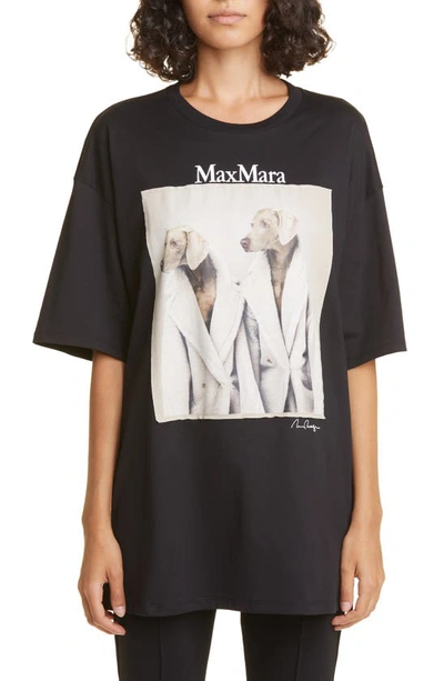 Shop Max Mara Teddy Ten Oversize Cotton Graphic T-shirt In Black