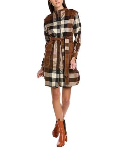 Shop Burberry Check Tie-waist Shirt Dress In Brown